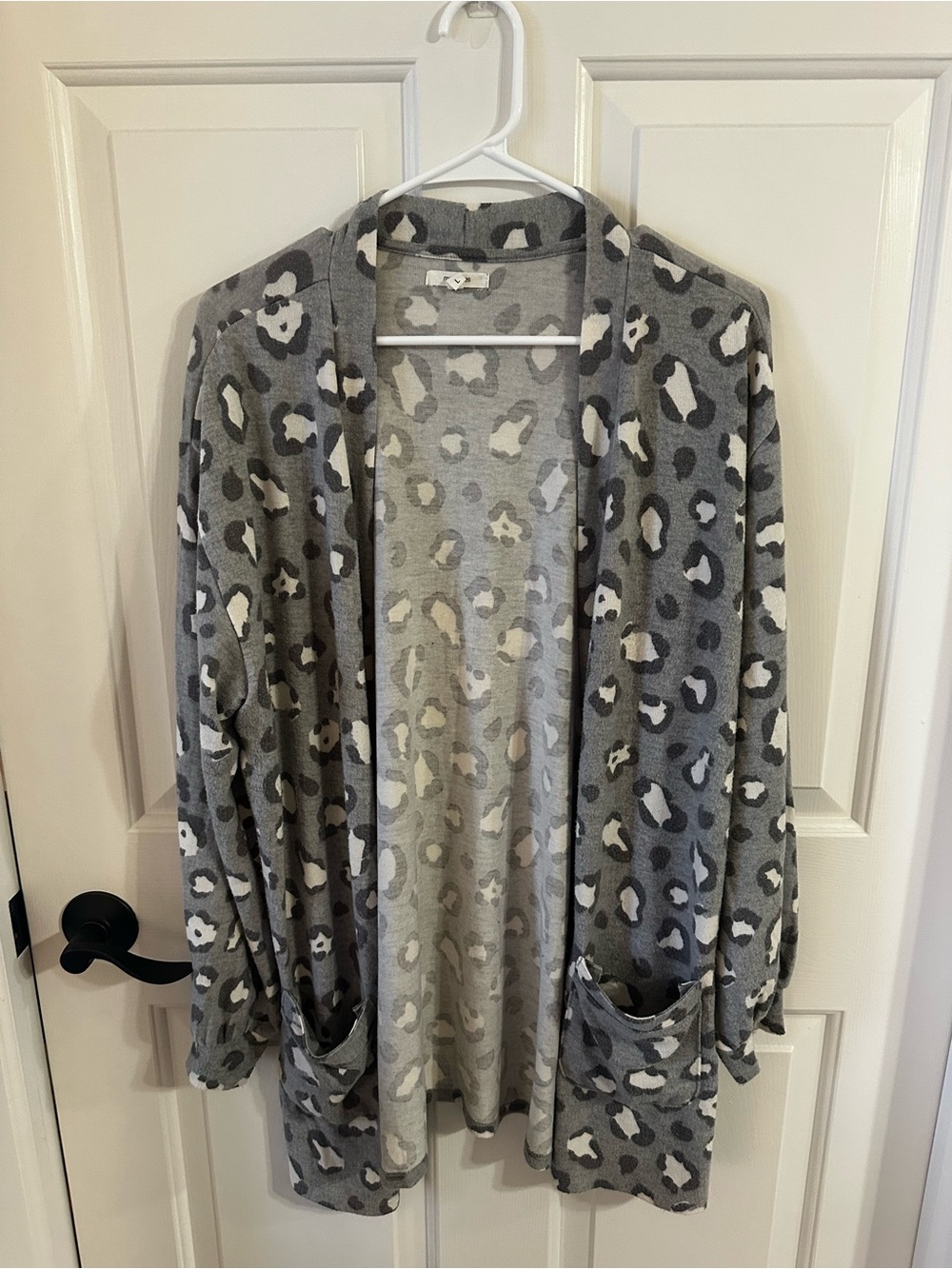 Maurices Gray Leopard Print Open-Front Cardigan